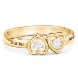 Inverted Kissing Hearts Ring in 18K Gold Plated Silver with Opal