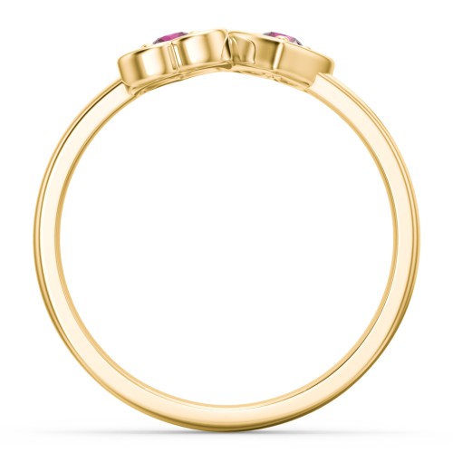 Inverted Kissing Hearts Ring – 18K Gold Plated Silver with Ruby