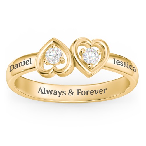 Inverted Kissing Hearts Ring – 18K Gold Plated Silver with Diamond