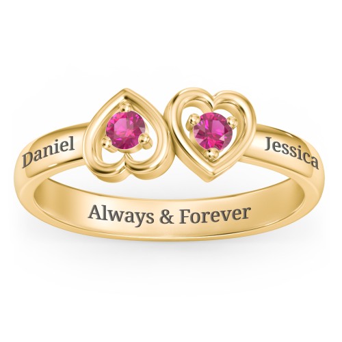 Inverted Kissing Hearts Ring – 18K Gold Plated Silver with Ruby