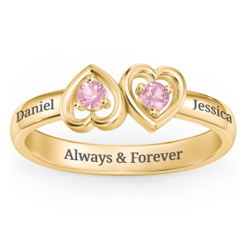 Inverted Kissing Hearts Ring – 18K Gold Plated Silver with Pink Tourmaline