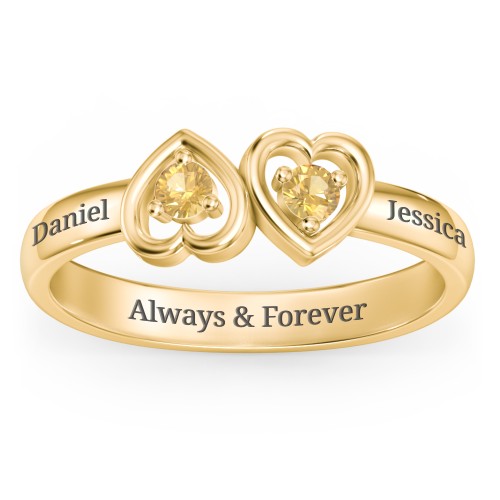Inverted Kissing Hearts Ring – 18K Gold Plated Silver with Citrine