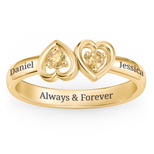 Inverted Kissing Hearts Ring – 18K Gold Plated Silver with Citrine