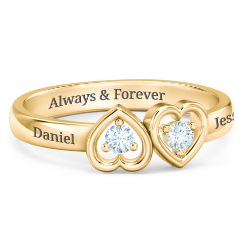 Inverted Kissing Hearts Ring – 18K Gold Plated Silver with Aquamarine