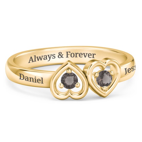 Inverted Kissing Hearts Ring – 18K Gold Plated Silver with Smokey Quartz