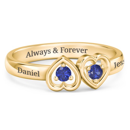 Inverted Kissing Hearts Ring – 18K Gold Plated Silver with Blue Sapphire