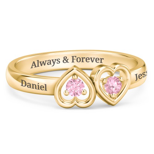 Inverted Kissing Hearts Ring – 18K Gold Plated Silver with Pink Tourmaline