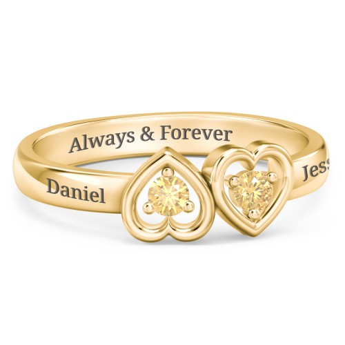 Inverted Kissing Hearts Ring – 18K Gold Plated Silver with Citrine