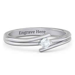 Double Line Bypass Ring in 925 Sterling Silver with Aquamarine and Cubic Zirconia