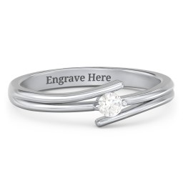 Double Line Bypass Ring in 925 Sterling Silver with Cubic Zirconia