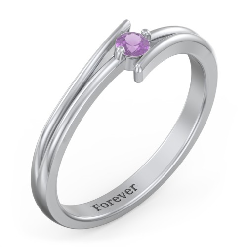 Double Line Bypass Ring – Sterling Silver with Amethyst