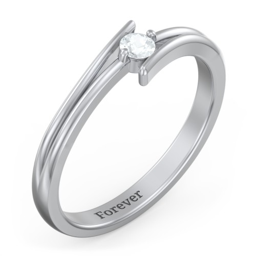 Double Line Bypass Ring – Sterling Silver with Aquamarine