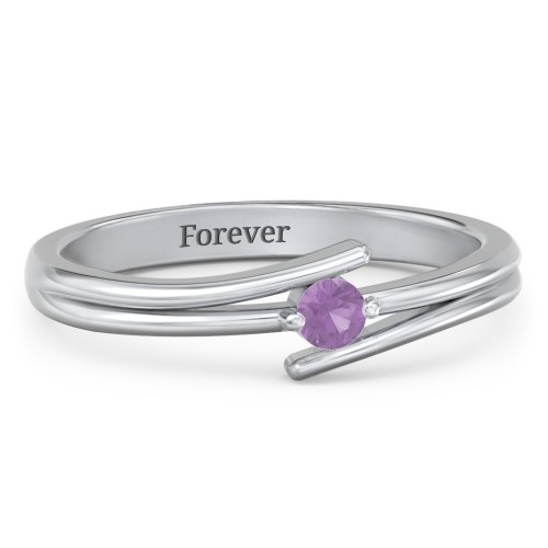Double Line Bypass Ring – Sterling Silver with Amethyst