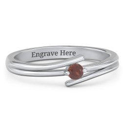 Double Line Bypass Ring in 925 Sterling Silver with Garnet and Cubic Zirconia
