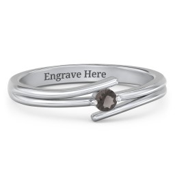 Double Line Bypass Ring in 925 Sterling Silver with Smokey Quartz and Cubic Zirconia