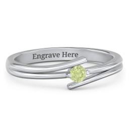 Double Line Bypass Ring in 925 Sterling Silver with Peridot and Cubic Zirconia
