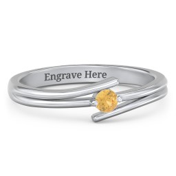 Double Line Bypass Ring in 925 Sterling Silver with Citrine and Cubic Zirconia