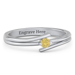 Double Line Bypass Ring in 925 Sterling Silver with Citrine and Cubic Zirconia