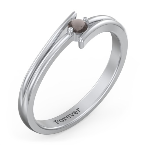 Double Line Bypass Ring – Sterling Silver with Smokey Quartz