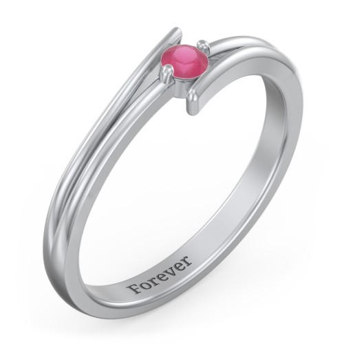 Double Line Bypass Ring – Sterling Silver with Ruby