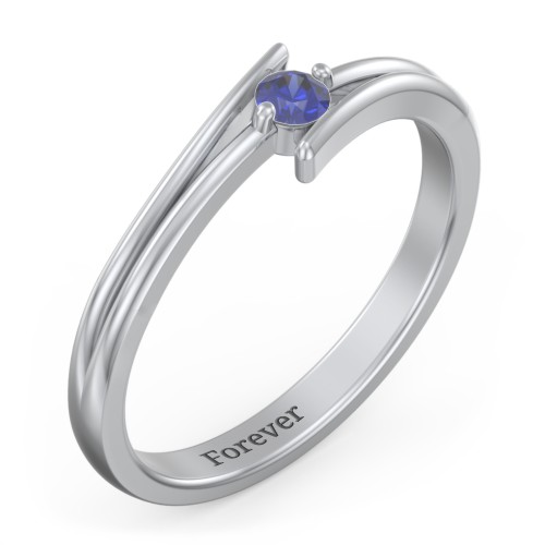 Double Line Bypass Ring – Sterling Silver with Blue Sapphire