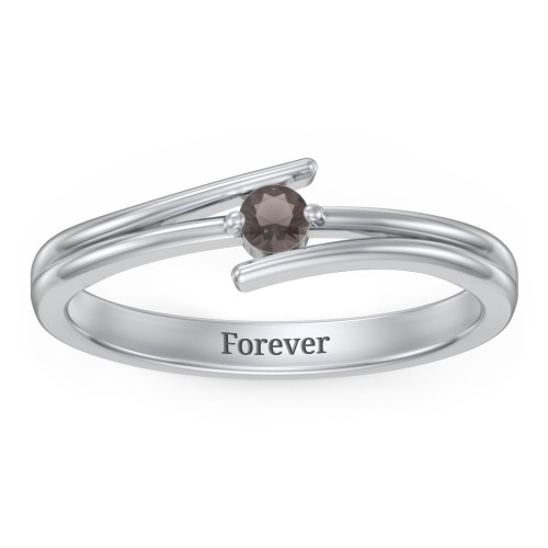 Double Line Bypass Ring – Sterling Silver with Smokey Quartz