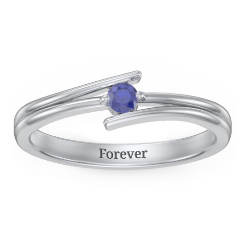 Double Line Bypass Ring – Sterling Silver with Blue Sapphire