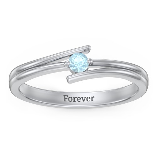 Double Line Bypass Ring – Sterling Silver with Blue Topaz