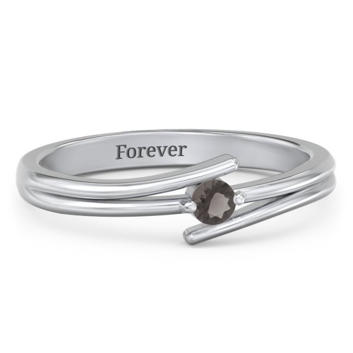 Double Line Bypass Ring – Sterling Silver with Smokey Quartz
