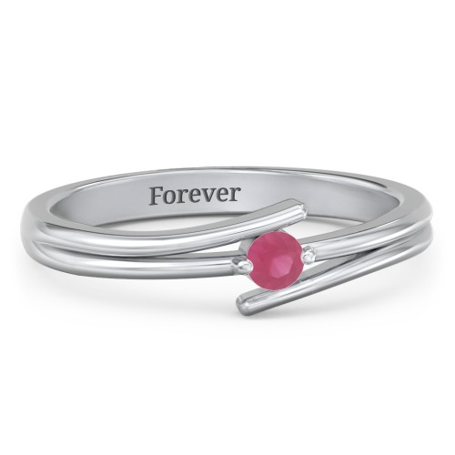 Double Line Bypass Ring – Sterling Silver with Ruby