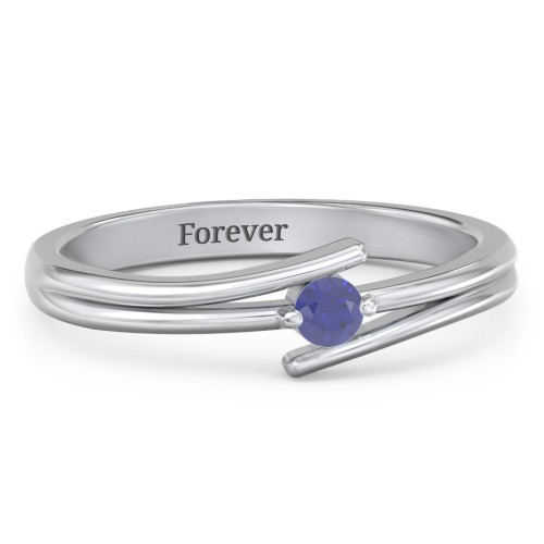 Double Line Bypass Ring – Sterling Silver with Blue Sapphire