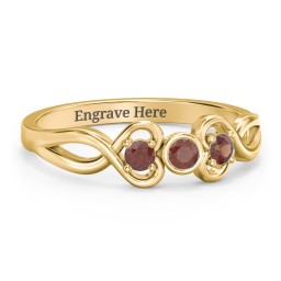 Twin Hearts with Center Bezel Ring in 18K Gold Plated Silver