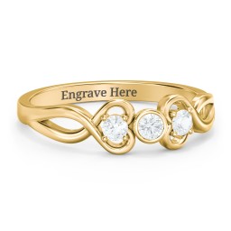 Twin Hearts with Center Bezel Ring in 18K Gold Plated Silver with Aquamarine