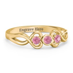 Twin Hearts with Center Bezel Ring in 18K Gold Plated Silver with Pink Tourmaline