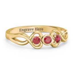 Twin Hearts with Center Bezel Ring in 18K Gold Plated Silver