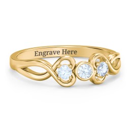 Twin Hearts with Center Bezel Ring in 18K Gold Plated Silver with Aquamarine