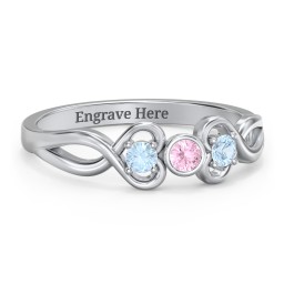 Twin Hearts with Center Bezel Ring in 925 Sterling Silver with Pink Tourmaline and Blue Topaz