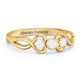 Twin Hearts with Center Bezel Ring in 18K Gold Plated Silver with Diamond