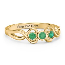 Twin Hearts with Center Bezel Ring in 18K Gold Plated Silver with Emerald
