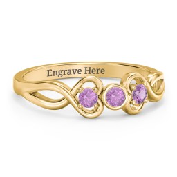 Twin Hearts with Center Bezel Ring in 18K Gold Plated Silver with Amethyst