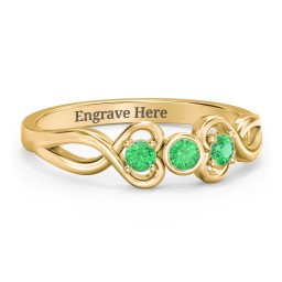 Twin Hearts with Center Bezel Ring in 18K Gold Plated Silver with Emerald