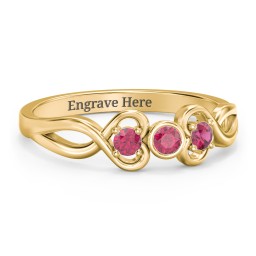 Twin Hearts with Center Bezel Ring in 18K Gold Plated Silver with Ruby