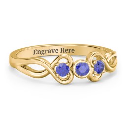Twin Hearts with Center Bezel Ring in 18K Gold Plated Silver with Blue Sapphire