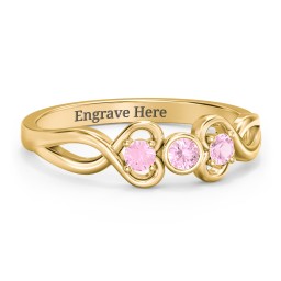 Twin Hearts with Center Bezel Ring in 18K Gold Plated Silver with Pink Tourmaline