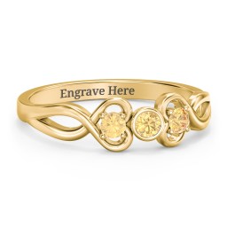 Twin Hearts with Center Bezel Ring in 18K Gold Plated Silver with Citrine