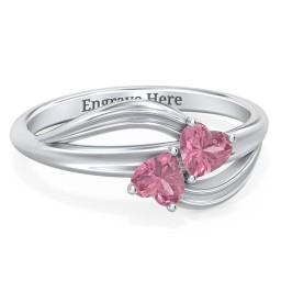 A "Couple" of Hearts Ring in 925 Sterling Silver with Pink Tourmaline