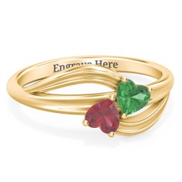 A "Couple" of Hearts Ring in 10K Solid Yellow Gold with Emerald and Ruby