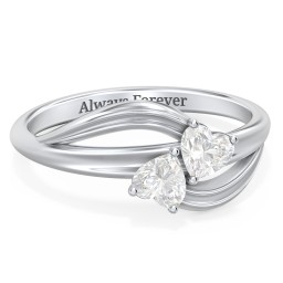 A "Couple" of Hearts Ring in 925 Sterling Silver with Diamond