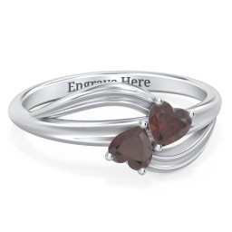 A "Couple" of Hearts Ring in 925 Sterling Silver with Garnet