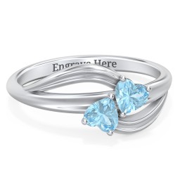 A "Couple" of Hearts Ring in 925 Sterling Silver with Blue Topaz